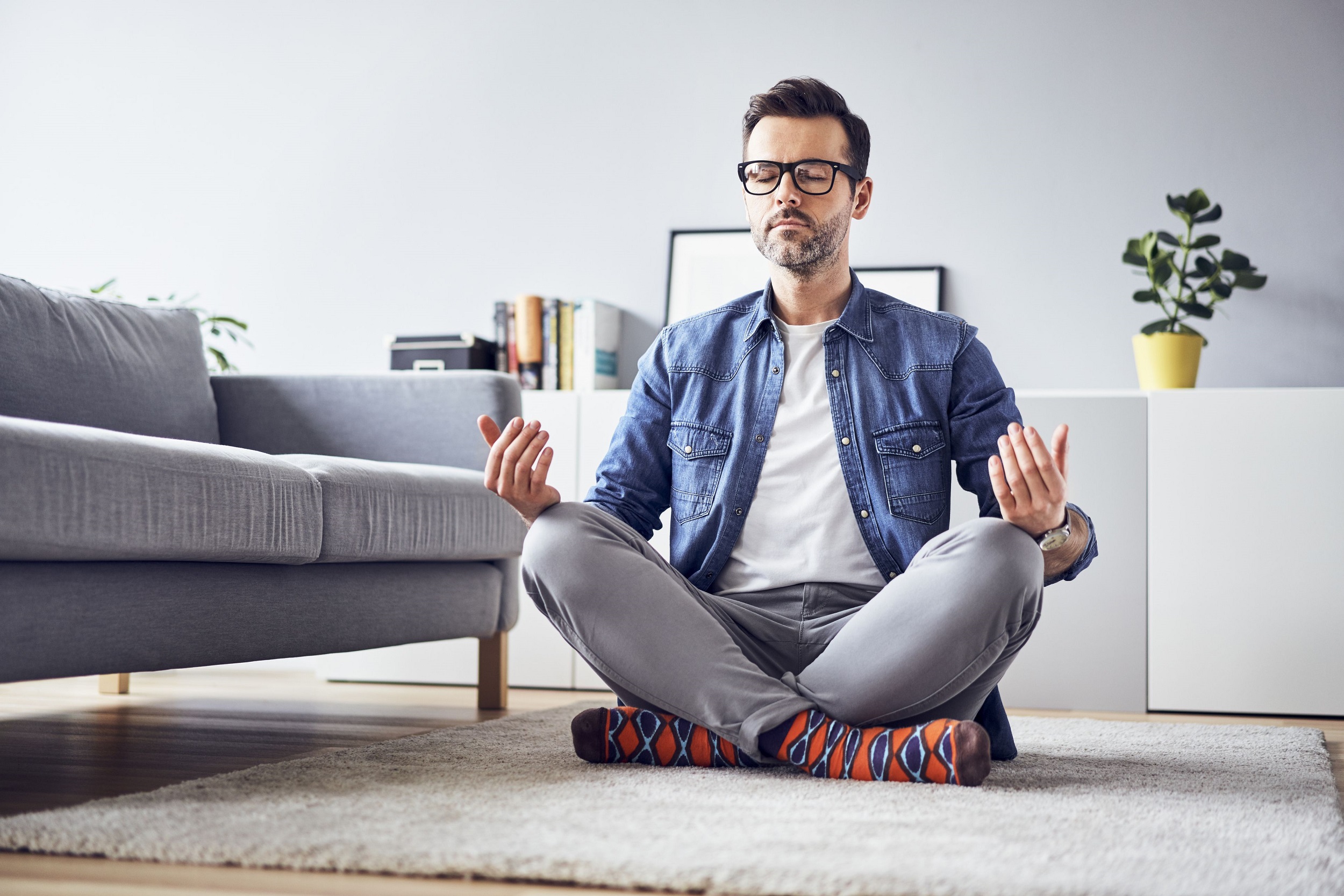 working from home and meditating