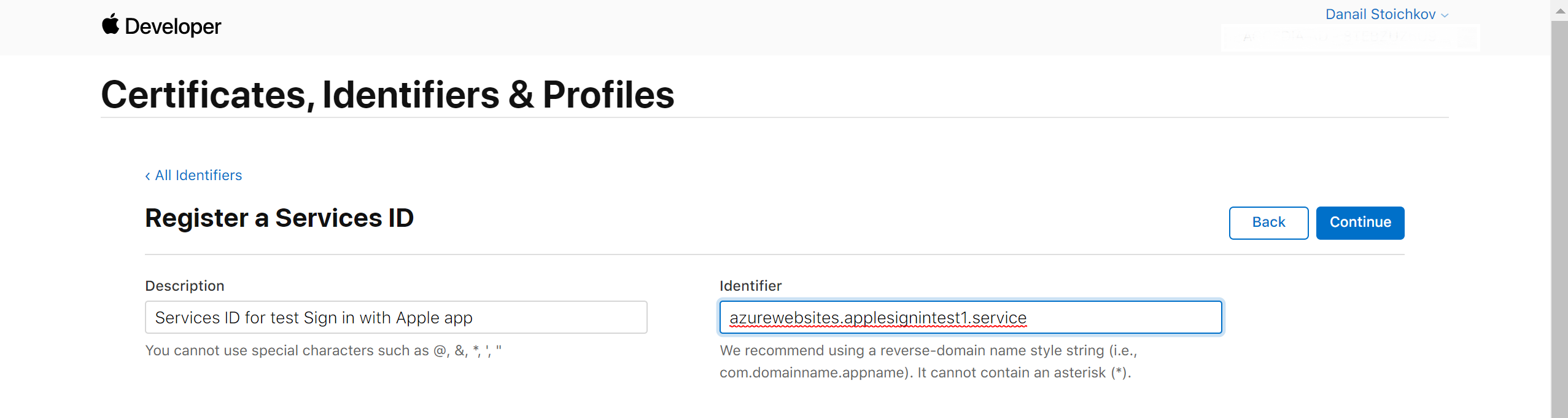 sign in with apple register a services ID
