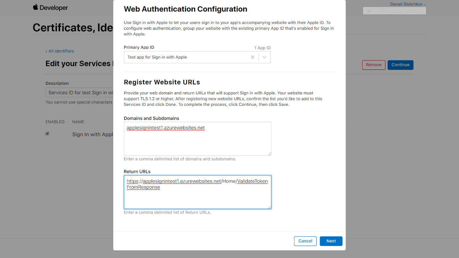 sign in with apple web authentication configuration
