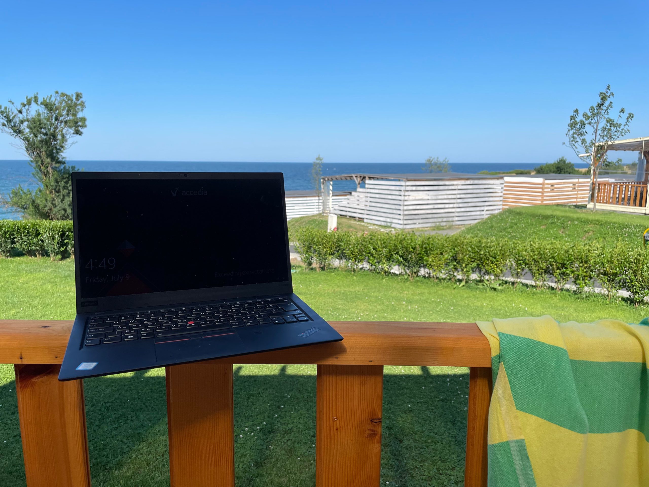 remote work by the beach