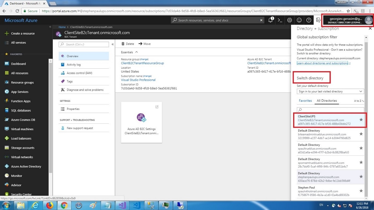 Switching between Azure AD and Azure AD B2C tenants